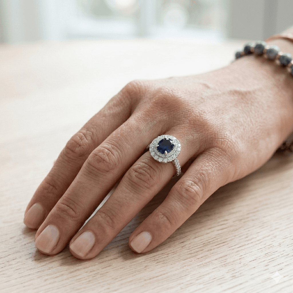 Bague Bleu Royal Halo